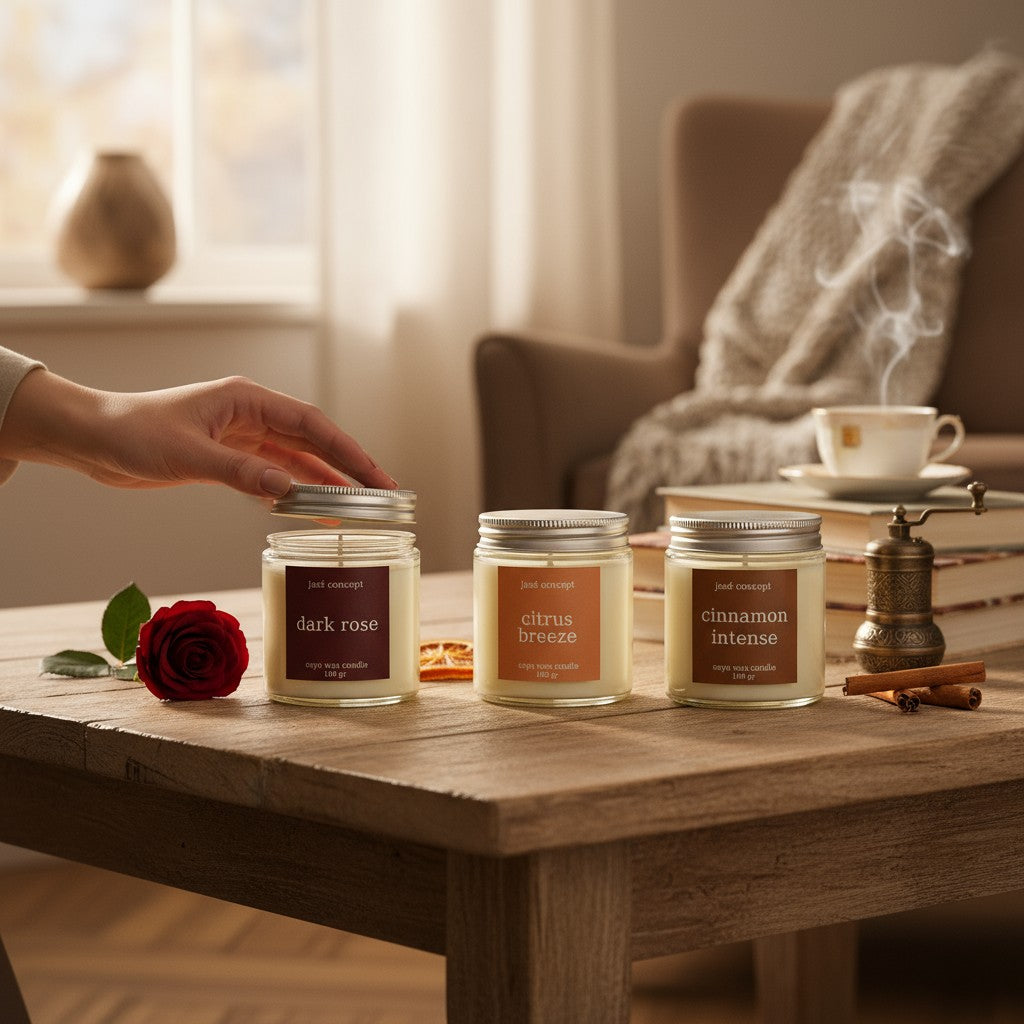 Handmade Soy Wax Candle Set - Rose, Citrus & Cinnamon Scented