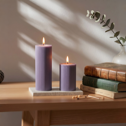 Purple Cylinder Soy Wax Candle Set of 2 | Ribbed Candles