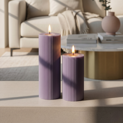 Purple Cylinder Soy Wax Candle Set of 2 | Ribbed Candles