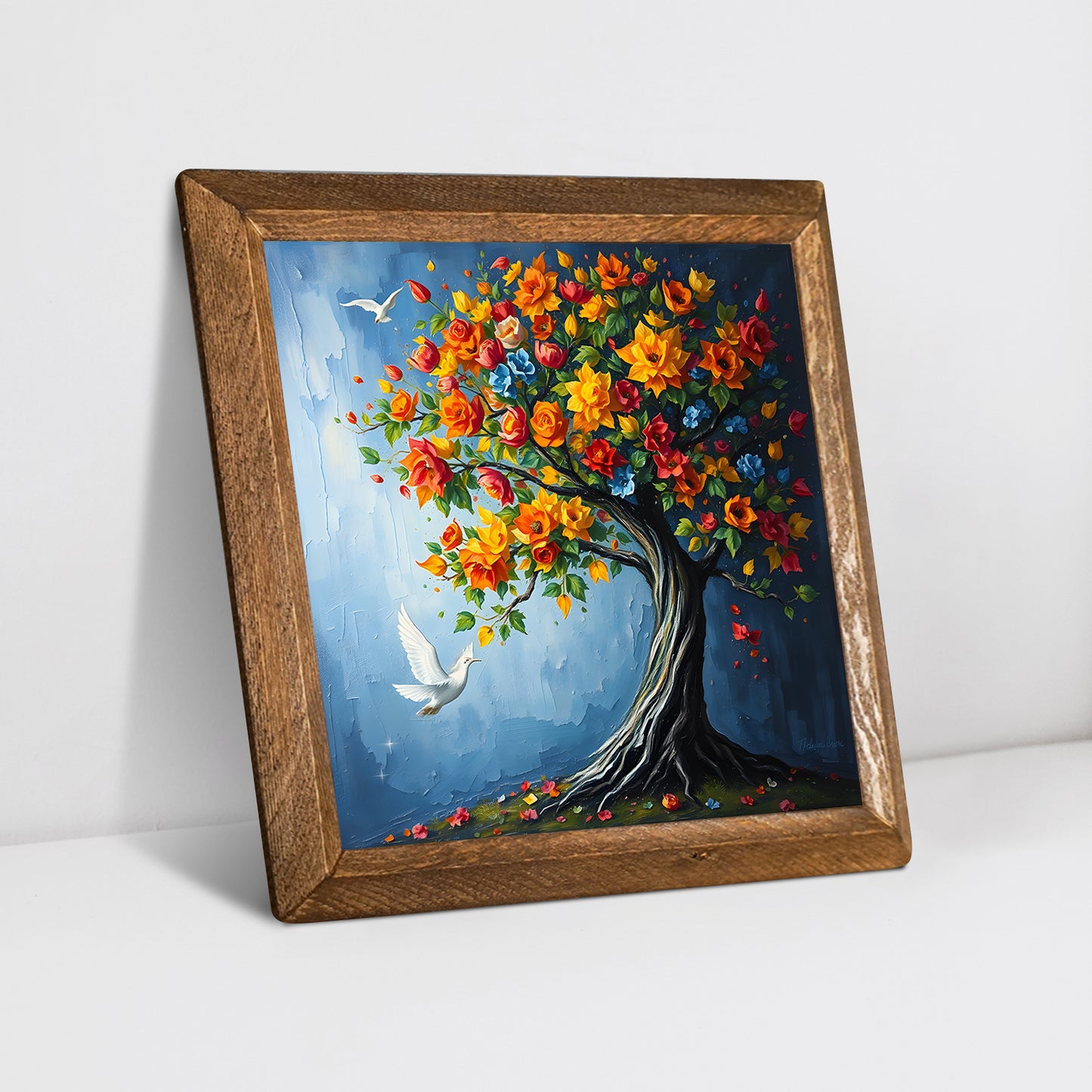 Colorful Tree Natural Stone Wall Art - Diagonal Angle | Artistry Home
