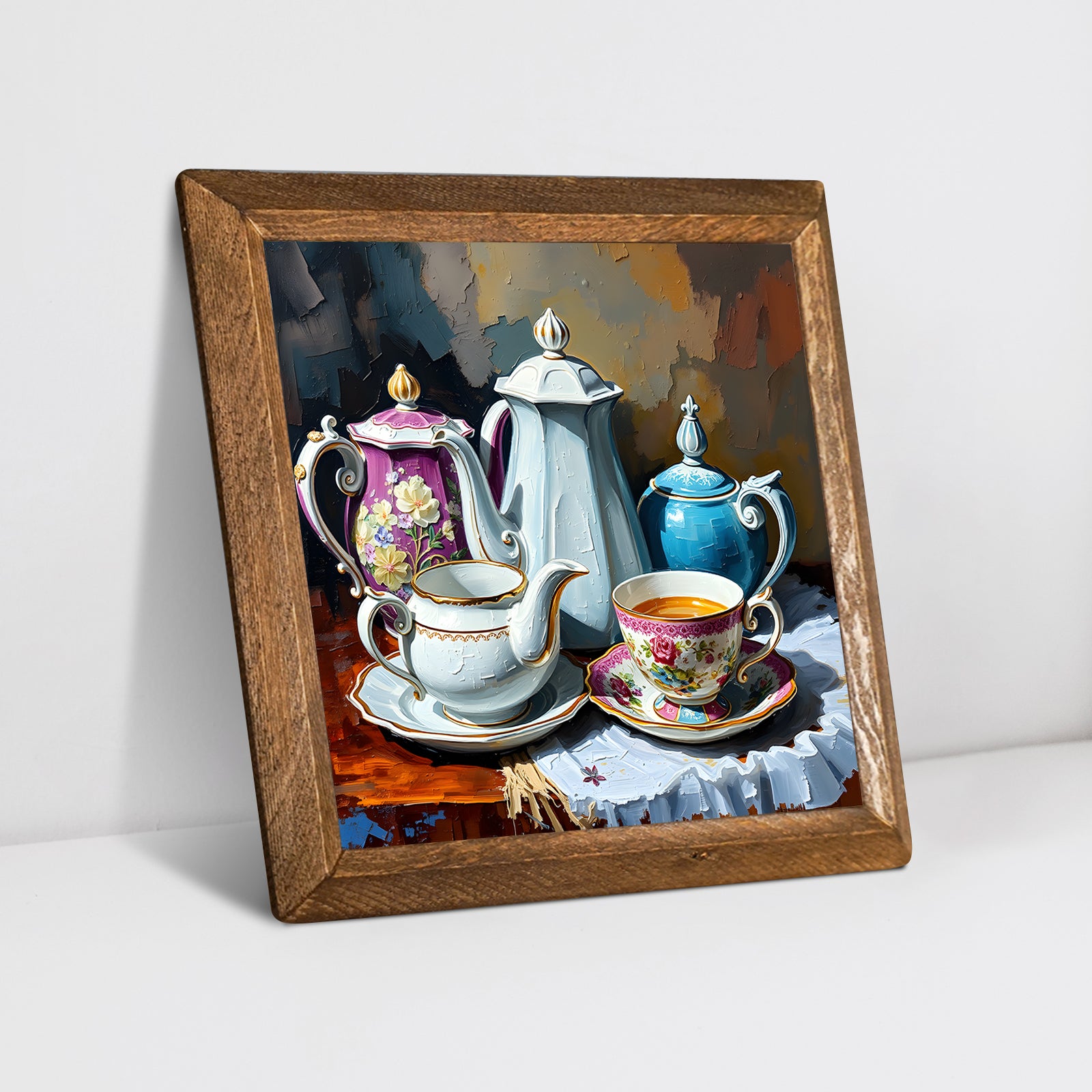 Tea Time Natural Stone Wall Art - Diagonal Angle | Artistry Home