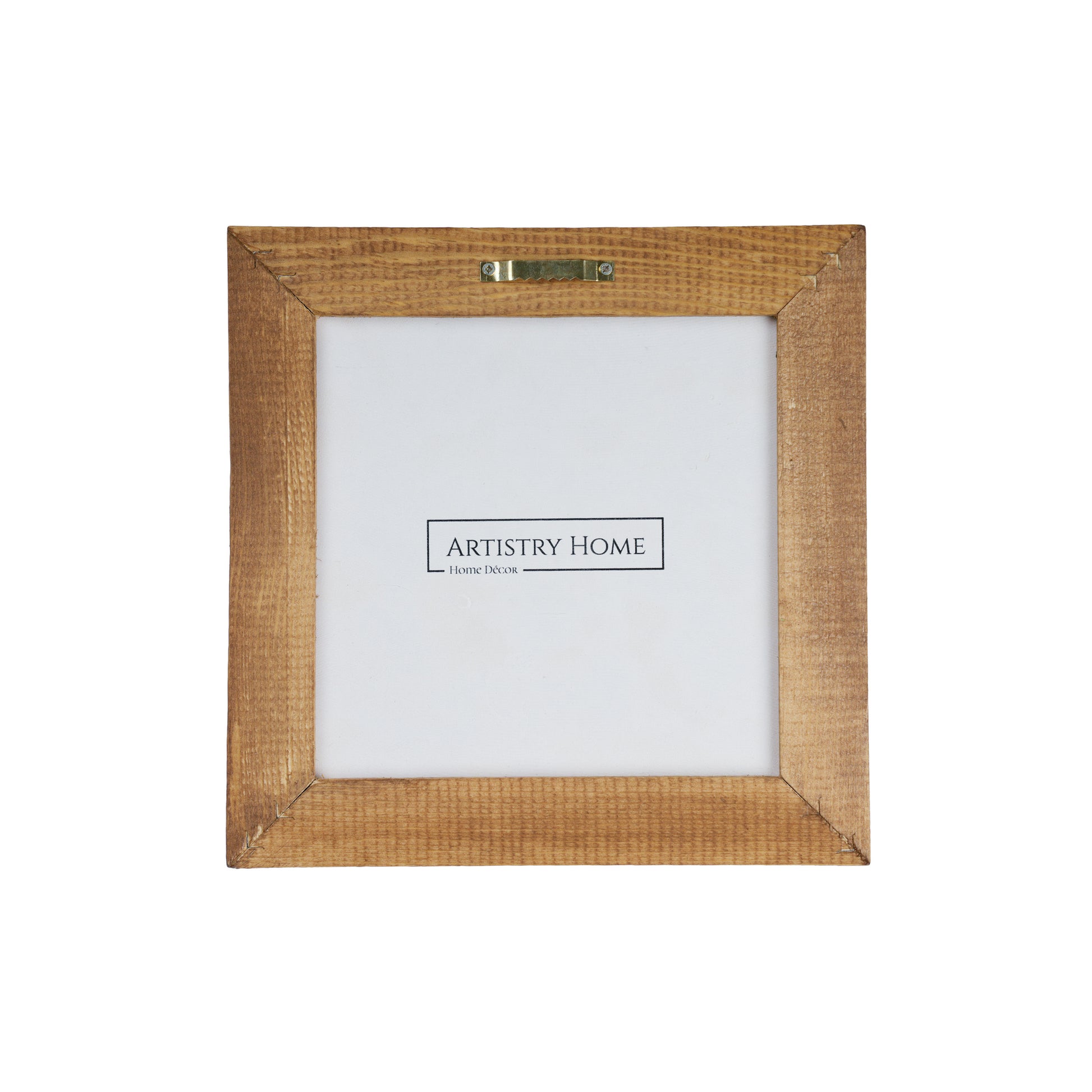 Wooden picture frame with rattan texture on a white background, featuring the Artistry Home logo.
